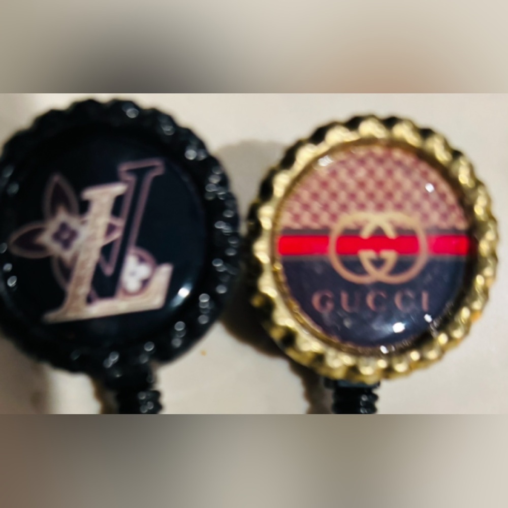 2 Black Gold Luxury ID Holder badge Reel Clips nurse RN Alligator Swivel